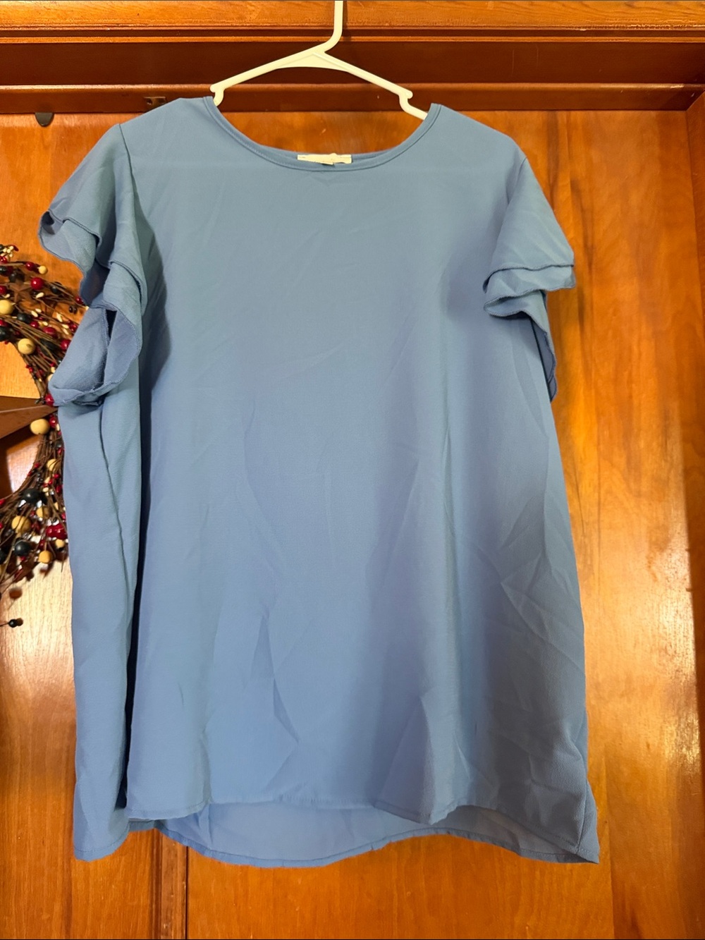 Women's Light Blue Ruffle Sleeve Blouse